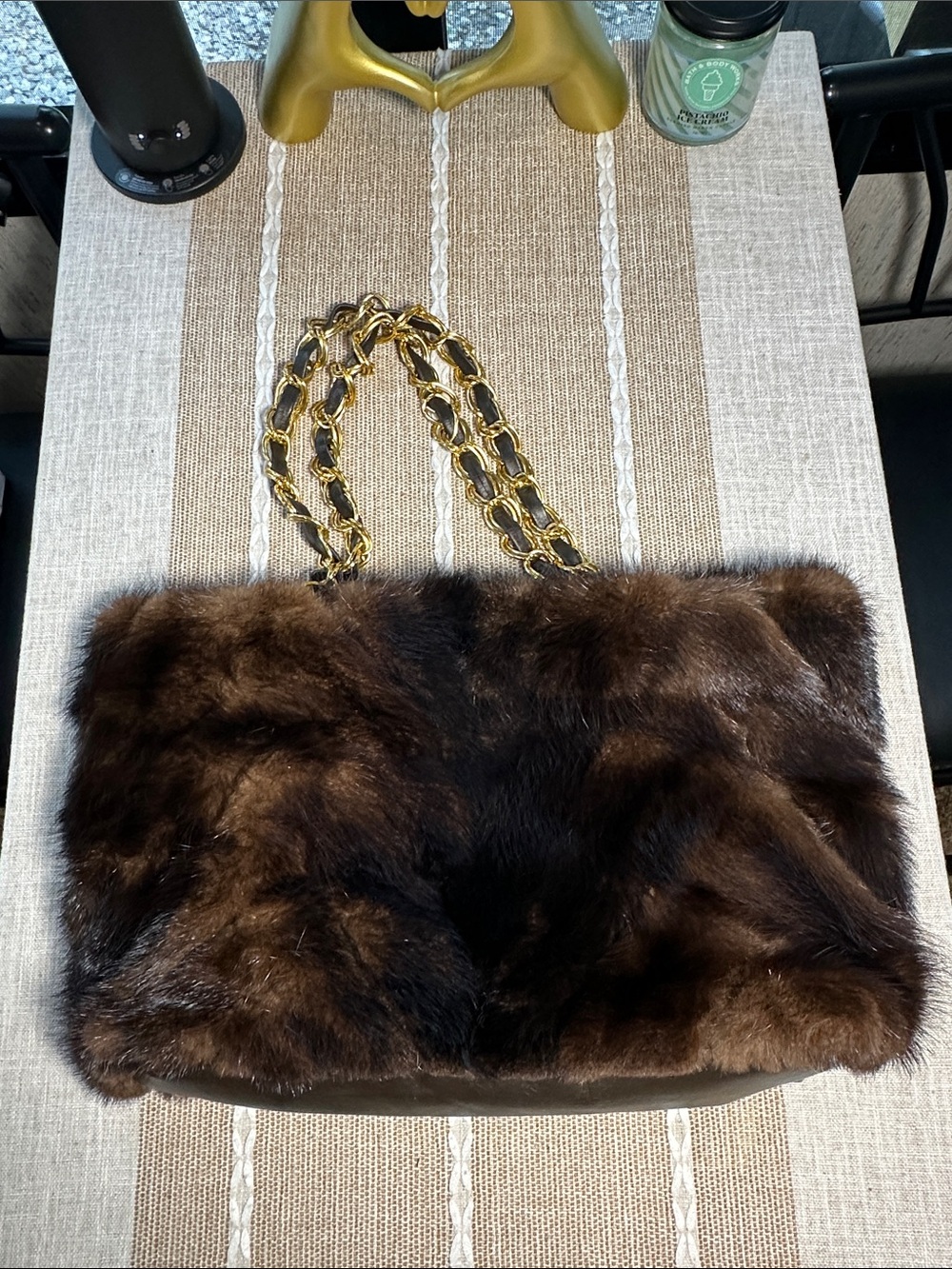 Vintage Mink Mini Bag PAOLA By PDL FIRENZE-Genuine Mink Fur Gold Details